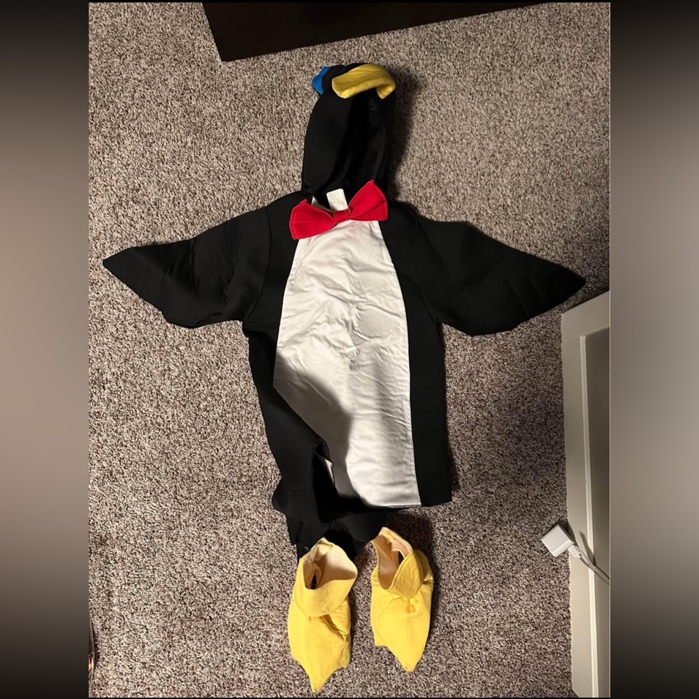 Penguin Costume with Red Bow Tie and Yellow Feet